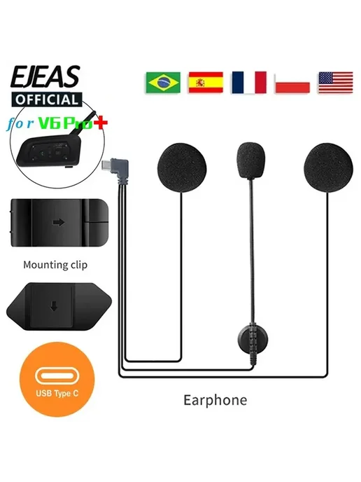 EJEAS Наушники для мотоциклетного шлема V4 PLUS V6 Pro+ V7 Q, черный