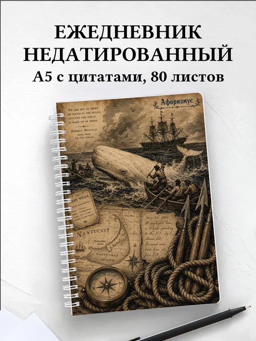 Ежедневник недатированный Моби Дик с мотивирующими цитатами