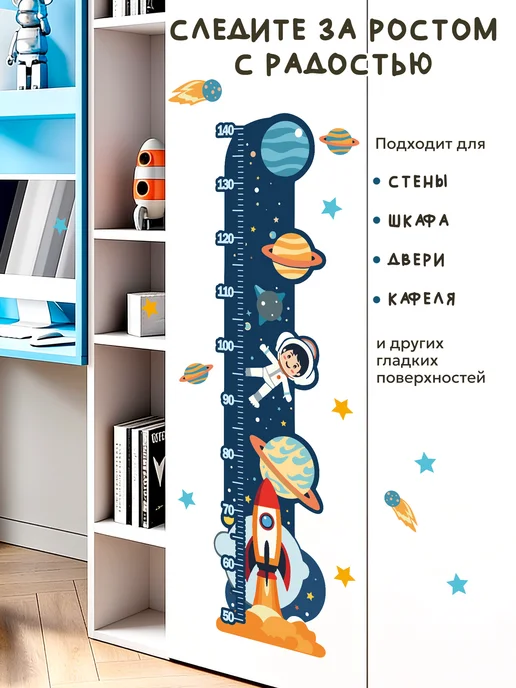 ростомер детский на стену наклейка, синий, фото 3