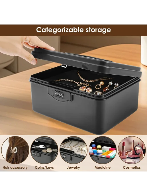 Нет бренда Пластиковый сейф с кодовым замком Black-1Pc, черный, фото 6