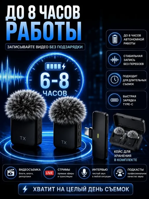 нурнур Беспроводной микрофон петличка для телефона, черный, фото 4