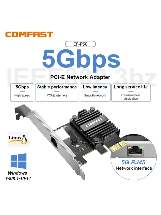 COMFAST Сетевая Карта 5000 Мбит с PCI-E, Гигабитный Ethernet, вариант, фото 2