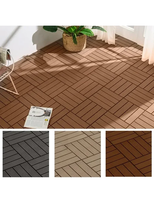 Нет бренда Напольные плитки для сада Click Lock Wooden color, коричневый, фото 2