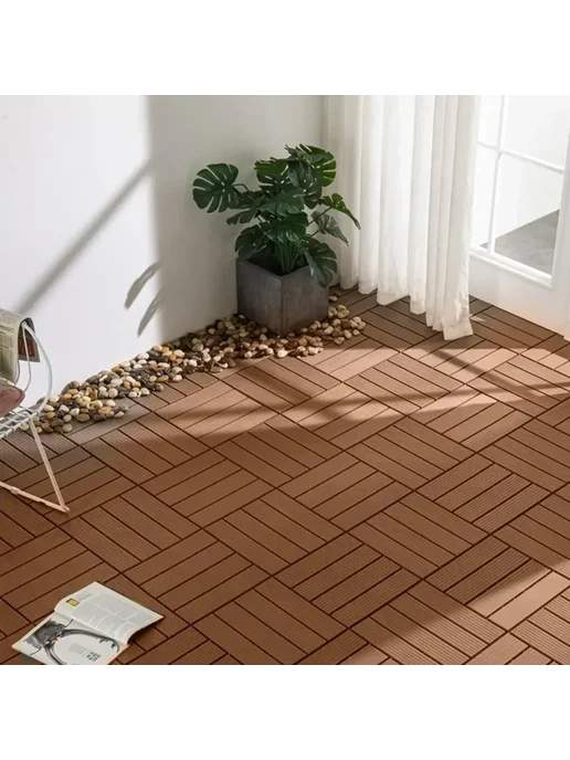 Нет бренда Напольные плитки для сада Click Lock Wooden color, коричневый, фото 6