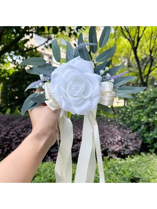 Нет бренда Искусственная роза White Rose ПОЛИЭСТЕР, белый, фото 2