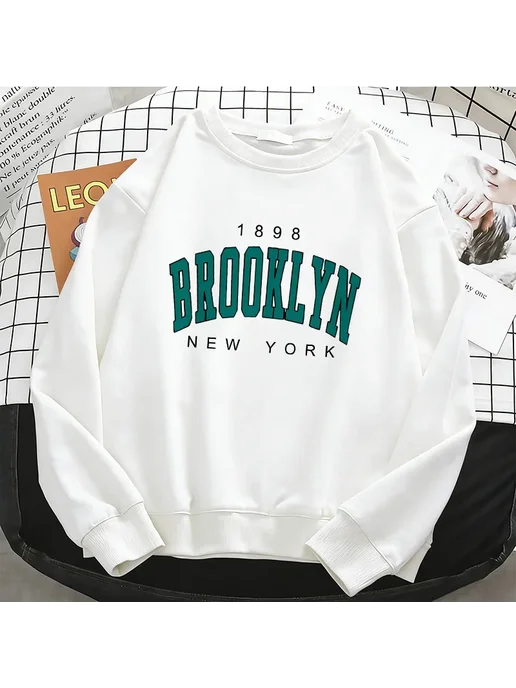 Gong Hou Ren Женская Флисовая Толстовка Y2K BROOKLYN NEW YORK С Круглым В, зеленый, фото 4