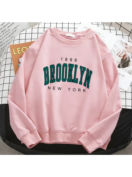 Gong Hou Ren Женская Флисовая Толстовка Y2K BROOKLYN NEW YORK С Круглым В, зеленый, фото 5