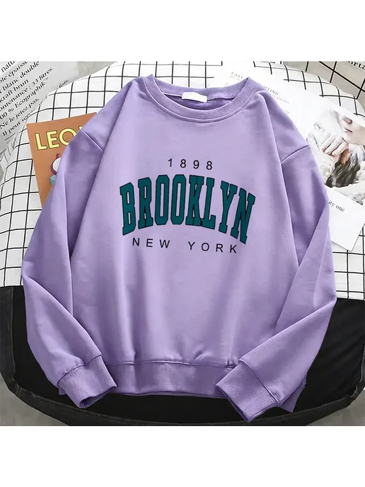 Gong Hou Ren Женская Флисовая Толстовка Y2K BROOKLYN NEW YORK С Круглым В, зеленый, фото 6
