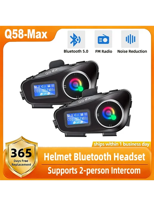 Нет бренда Мотогарнитура Bluetooth Q58-Max, 500м, IP65, черная, 500 м, фото 2