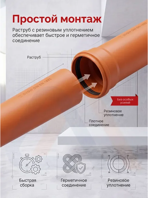 VALFEX Труба канализационная 110 мм, 0.5 м, наружная, 1 шт, 0,5 м, 1 шт, фото 3