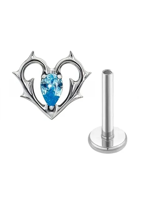 Нет бренда Титановый пирсинг сердце, Blue, 18G 1.0x10mm, 18 г