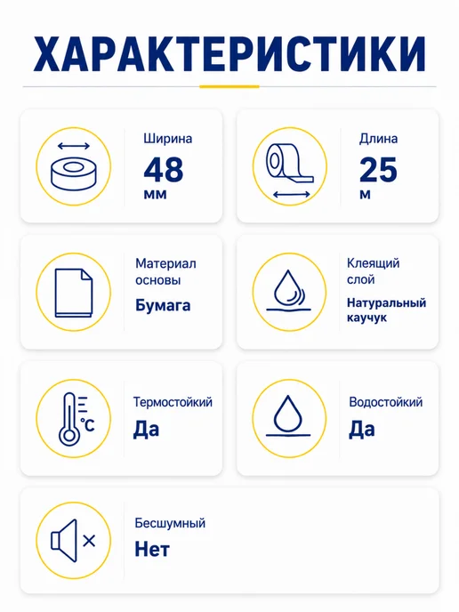 UNIBOB Малярная бумажная лента 48 мм × 25 м для ремонта 1шт, 25 м, 1 шт, фото 5