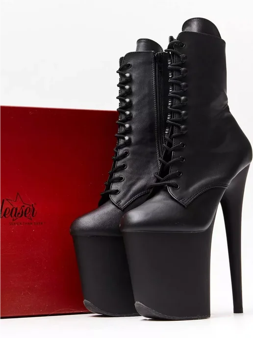 PLEASER Стрипы тройки ботильоны матовые, черный, фото 7