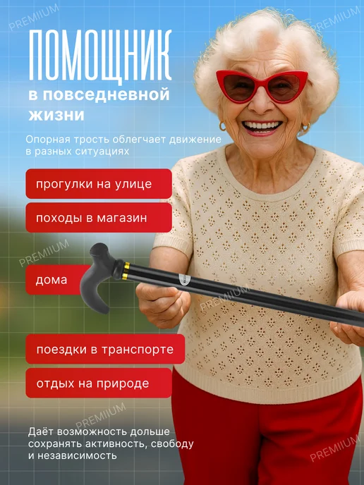 Трость для пожилых, черный, фото 6