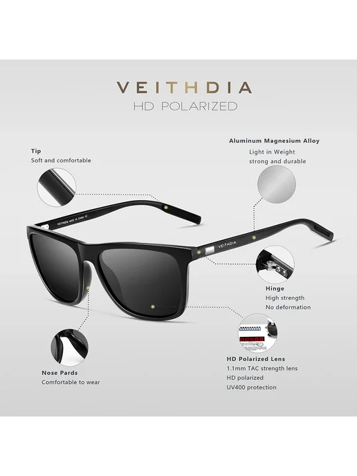 Солнцезащитные очки VEITHDIA Ретро стиль photochromic gray, серый, фото 4