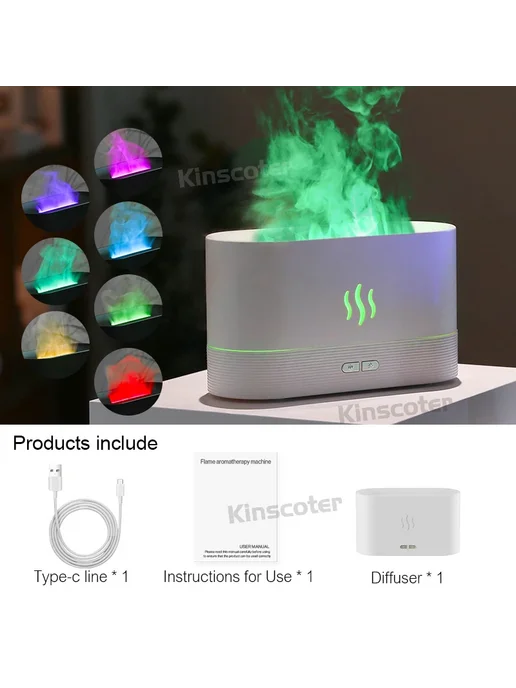 kinscoter USB настольный увлажнитель с эффектом пламени Whit, вариант