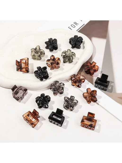 Мини заколки-крабы с цветком пластик 24Pcs Set1, 24 шт, фото 4