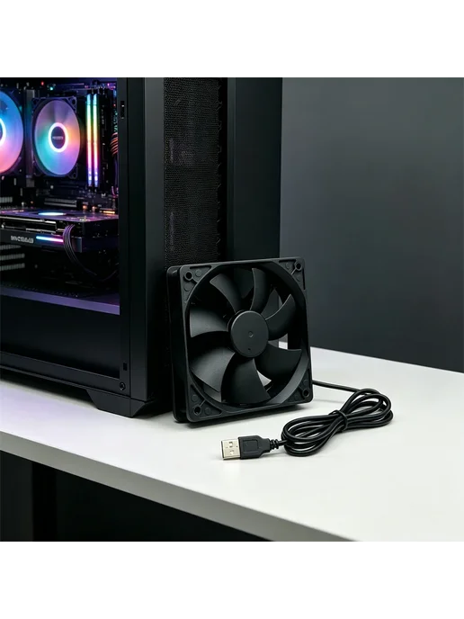 OUYUANSU USB вентилятор для компьютера 12см Black, черный, фото 3