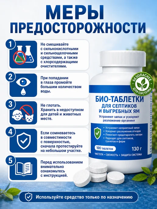 Био-таблетки для септиков и выгребных ям 100 шт, 100 шт, фото 6