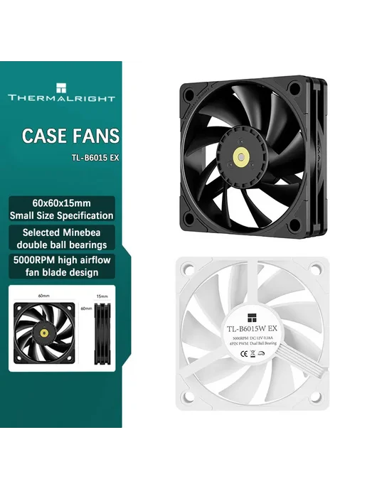 Thermalright Корпусной вентилятор TL-B6015 EX 6 см Черный, B, черный, фото 2
