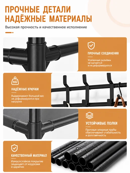 Обувница с вешалкой в прихожую, 5 яруса, 80х28х172 см, 5 80х28х172, фото 5