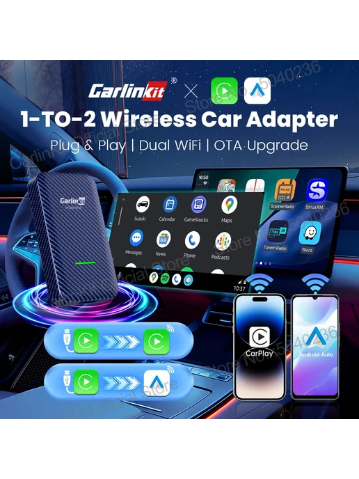 Carlinkit Беспроводной Адаптер 4.0 CP2A 2-в-1 Для CarPlay И, вариант, фото 3
