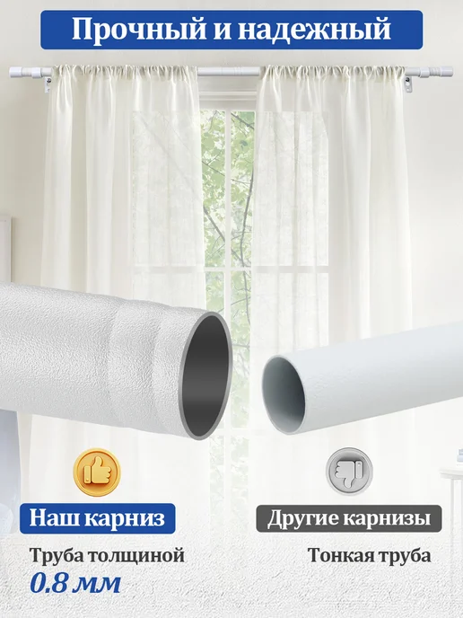 DEROFIT Карниз настенный однорядный белый 150 см, белый, фото 5