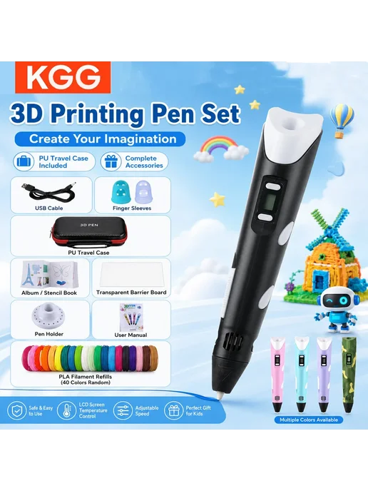 Нет бренда 3D-ручка с PLA-филаментом и ЖК-экраном для детей Blue-9M PLA, фиолетовый, фото 2