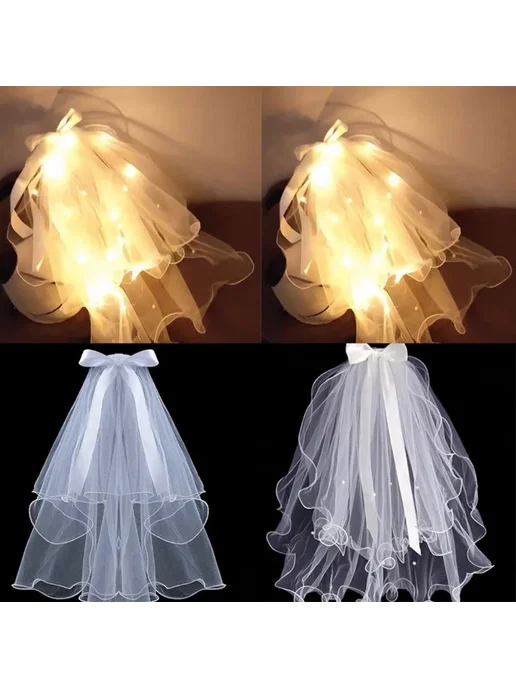 Нет бренда Свадебная фата белая, Pearl bow tie, 55см, белый, фото 2