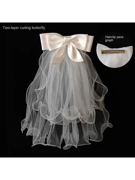Нет бренда Свадебная фата белая, Pearl bow tie, 55см, белый, фото 6