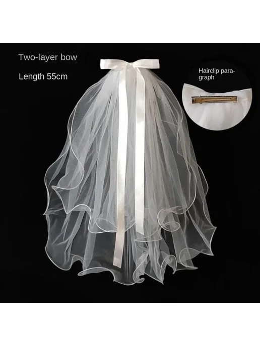 Нет бренда Свадебная фата белая, Pearl bow tie, 55см, белый, фото 7