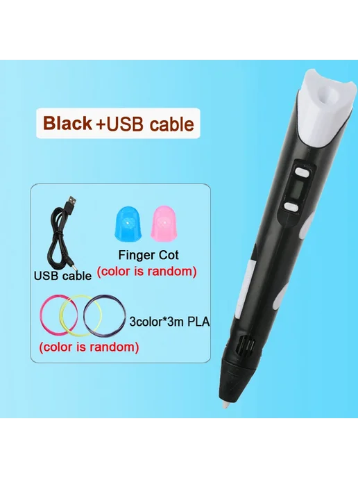 Нет бренда 3D-ручка с ЖК-экраном для детей 9М Black USB 9MPLA, 9 м
