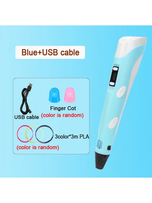 Нет бренда 3D-ручка с ЖК-экраном для детей 9М BlueUSB 9MPLA, 9 м