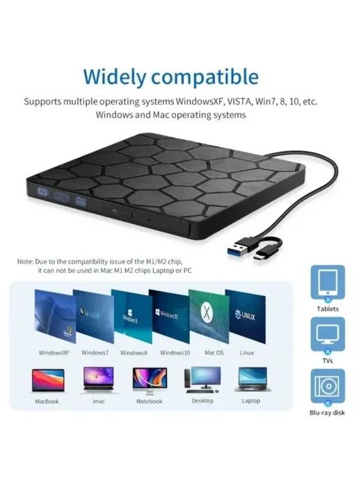 VIKEFON Внешний оптический привод USB3.0 2-в-1 CD DVD RW, 2-в-1 CD DVD RW, фото 5