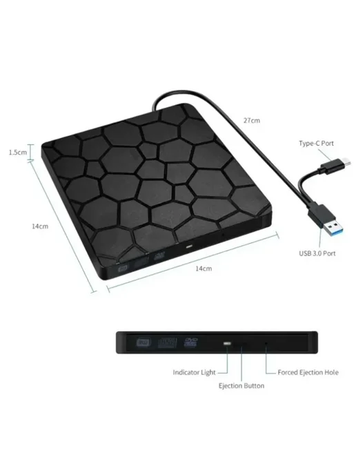 VIKEFON Внешний оптический привод USB3.0 2-в-1 CD DVD RW, 2-в-1 CD DVD RW, фото 7