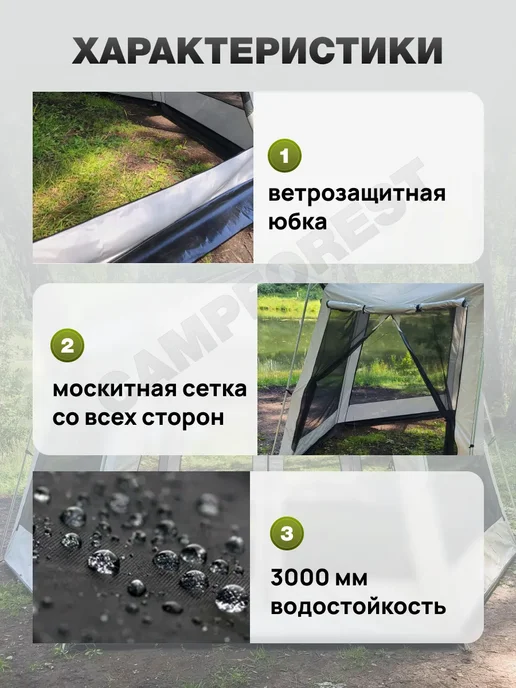 Беседка шатер туристический 16 м2, серый, фото 3