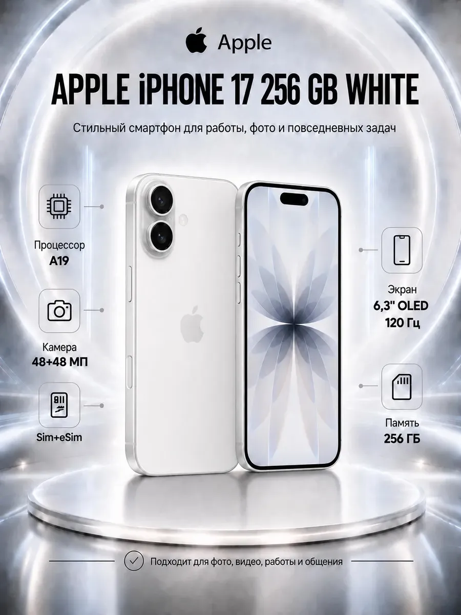 Смартфон iPhone 17 256 ГБ, SIM+eSIM, White Apple 1314030007 купить в интернет‑магазине Wildberries