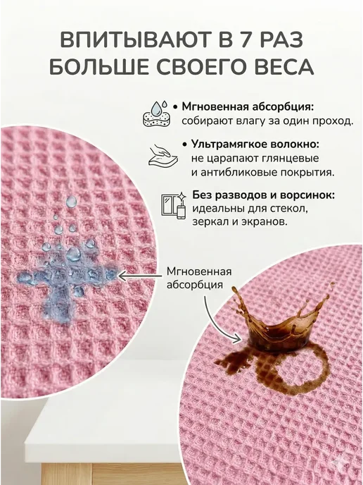 ЖазК Салфетки микрофибра в рулоне 30 листов для уборки дома, розовый, фото 3