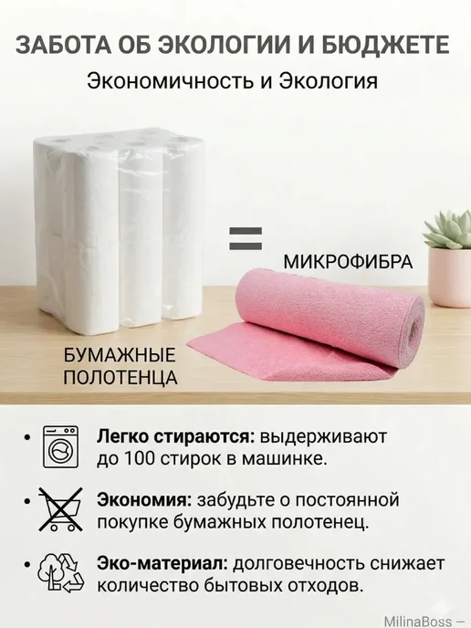 ЖазК Салфетки микрофибра в рулоне 30 листов для уборки дома, розовый, фото 4