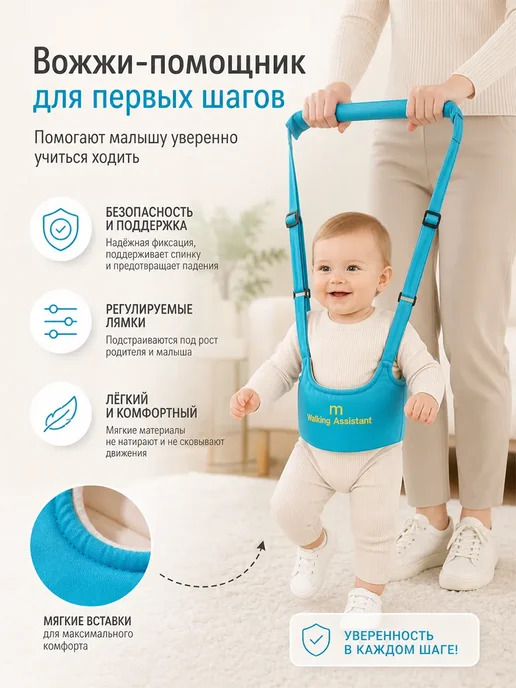 Безопасный ремень для обучения ходьбе детей, голубой
