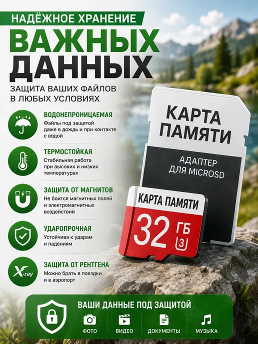 ка33 Карта памяти 32 гб Micro sd 32 c адаптером, 32 ГБ, фото 3