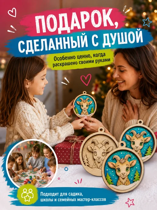 DecoKids 3D раскраска Козочка 2027, ёлочный шар для творчества детям, вариант, фото 2