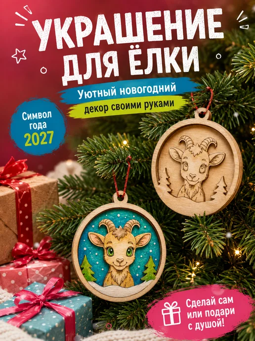 DecoKids 3D раскраска Козочка 2027, ёлочный шар для творчества детям, вариант, фото 4
