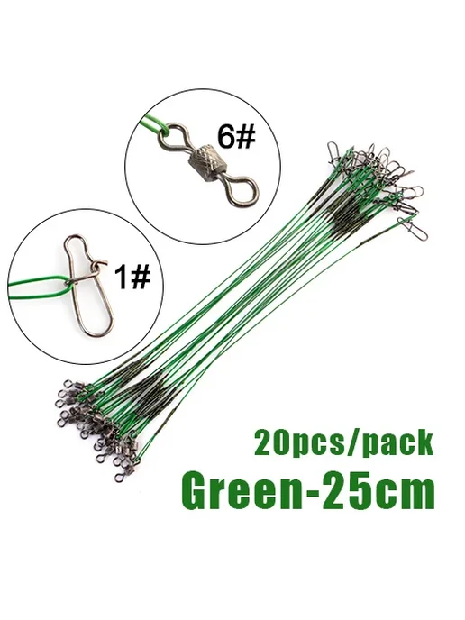 Поводки рыболовные стальные, 20 шт, Green 16cm, 20 шт, зеленый