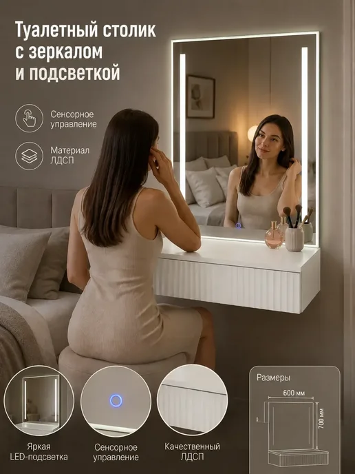 Kids City Туалетный столик с зеркалом для макияжа, белый