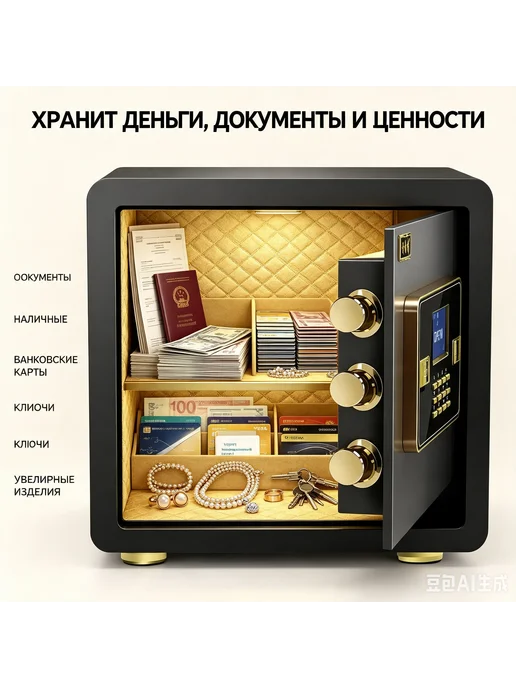 Устойчивый сейф с кодовым замком для важных документов, черный, фото 5