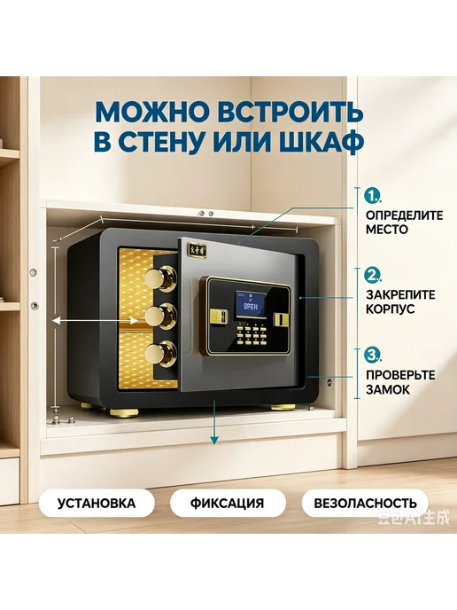 Устойчивый сейф с кодовым замком для важных документов, черный, фото 6