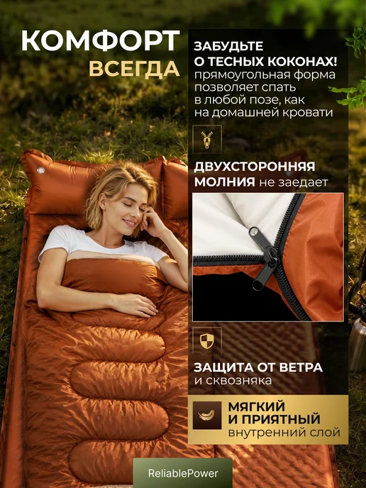 ReliablePower Спальный мешок туристический спальник теплый 210х80, 210x75, фото 2
