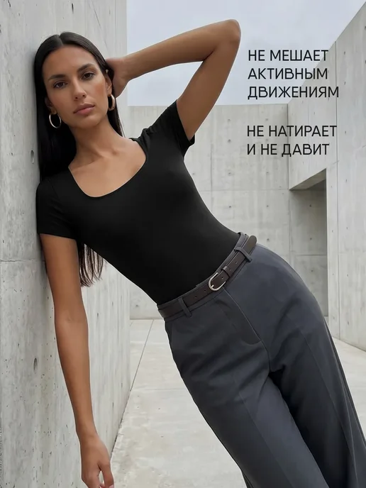 KODALIFE Боди утягивающее с коротким рукавом футболка скимс, черный, фото 6