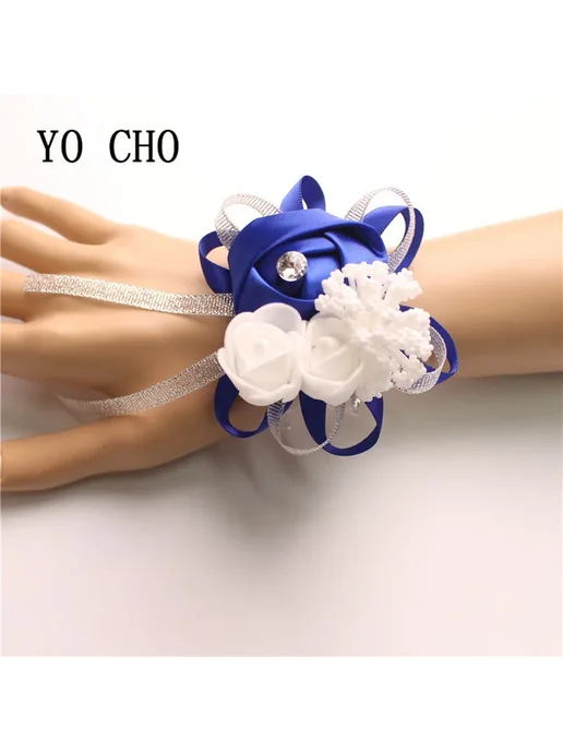 YO CHO Шелк Розовый Корсаж на запястье Белый, бордовый, белый, фото 7